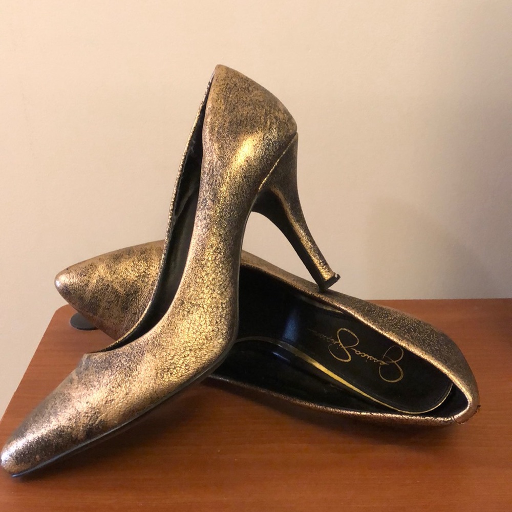 Gold and black shimmer leather heels